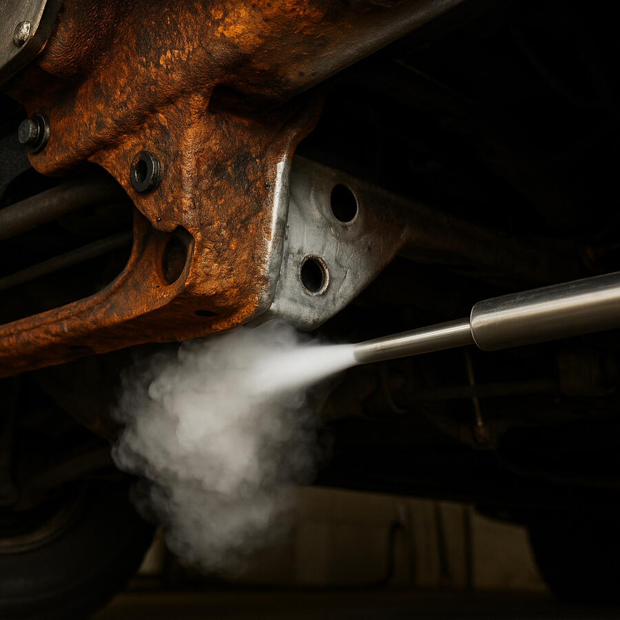 Undercarriage Rust Removal & Protection We remove all rust with precision dry ice blasting, then apply a durable protective coating to guard against future corrosion.